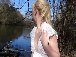 blonde fingers pussy outdoors