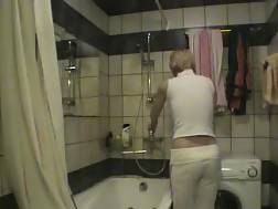 blond banged bathroom