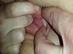 spreading shaved cunt close