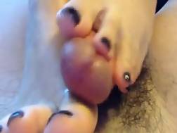 rubs dick feet cum