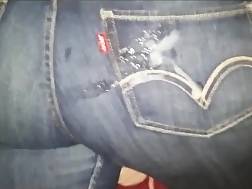 masturbates cock denim