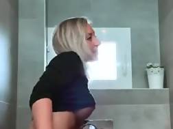 blond finger fucks bathroom