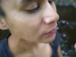 head outdoors swallowing jizz