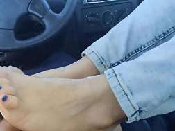 footjob car toes denim