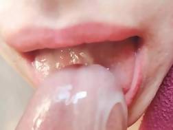 sucked cum mouth closeup