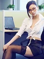 asian secretary wearing black