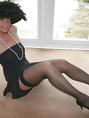 blonde mother stockings showing