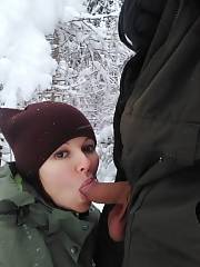 girlfriend sucks winter woods